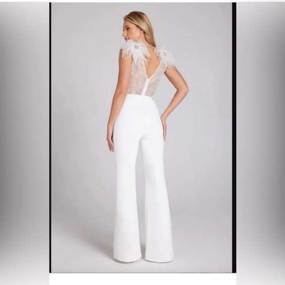 BNWT NADINE MERABI White Feathered Elissa Jumpsuit - Picture 5 of 16
